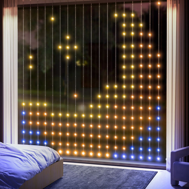 LED světelný závěs, 3x3m, 400 LED, synchronizace s hudbou, časovač