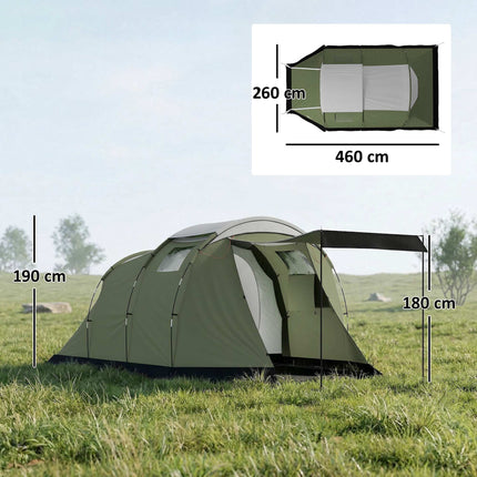 Rodinný kempingový stan pro 3-4 osoby, vodní sloupec 3000mm, zelená
