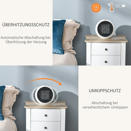 Elektrický teplovzdušný ventilátor, 900W/1500W, bílá a černá, kompaktní