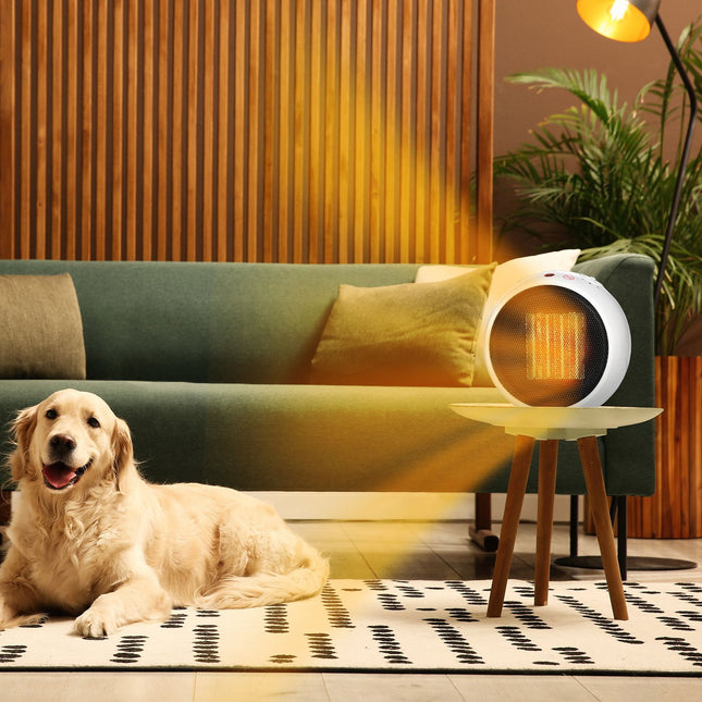 Elektrický teplovzdušný ventilátor, 900W/1500W, bílá a černá, kompaktní