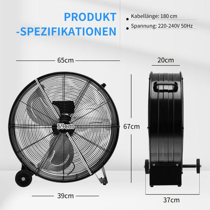 Ventilátor bubnový stojanový průmyslový podlahový ventilátor s kolečky 3 rychlosti větrný stroj pro sklad a dílnu