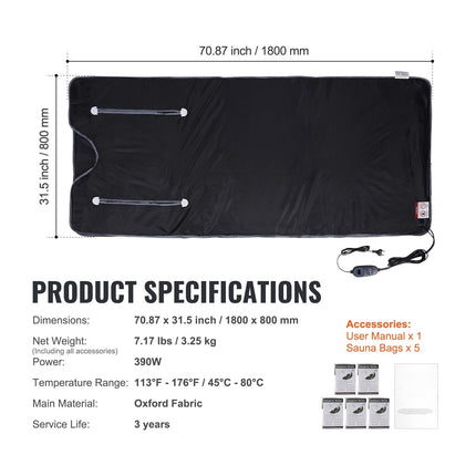 Far Infrared Sauna Blanket With Arm Holes, 180 x 80 cm