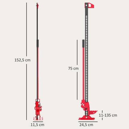 Farmářský zvedák 135 cm nosnost 3000 kg offroad tyčový zvedák z oceli červená+černá
