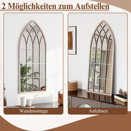 Klenuté nástěnné zrcadlo ve venkovském stylu, kovový rám, 115x50 cm, šedá