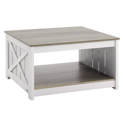 Farmhouse Coffee Table, 31.5 in Square, Open Storage, Gray/White