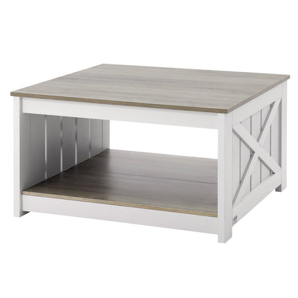 Farmhouse Coffee Table, 31.5 in Square, Open Storage, Gray/White