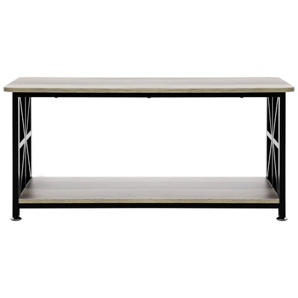 Farmhouse Coffee Table 40 Inch, Open Storage, Metal Legs