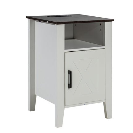 Farmhouse End Tables Set of 2, USB Outlets, LED Cabinet