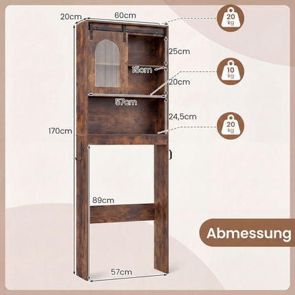 Farmhouse Over Toilet Storage Cabinet, Rustic Brown, 170 cm