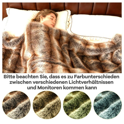 Faux Fur Throw Blanket, Brown-Taupe, 153 x 203 cm
