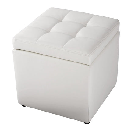 Taburet z umělé kůže s úložným prostorem, nosnost 300 kg, čalouněný sedák, bílý kožený taburet 40 x 40 x 40 cm