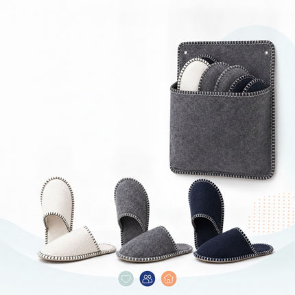 Felt Guest Slippers Set, 6 Pairs with Storage Bag