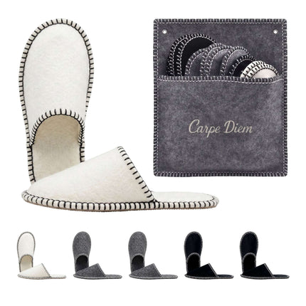 Felt Guest Slippers Set, 6 Pairs with Storage Bag - Gray