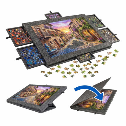 Plstěná podložka na puzzle se 6 zásuvkami, tmavě šedá