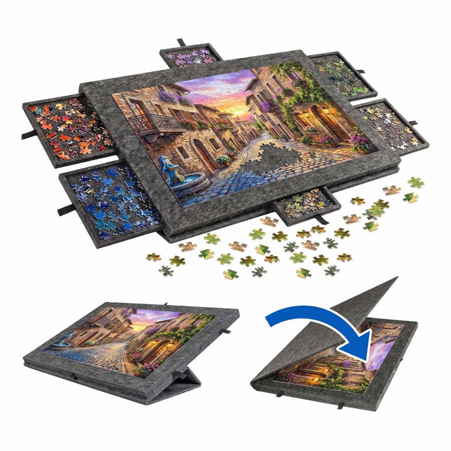 Plstěná podložka na puzzle se 6 zásuvkami, tmavě šedá