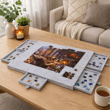 Plstěná podložka na puzzle se 6 zásuvkami, tmavě šedá