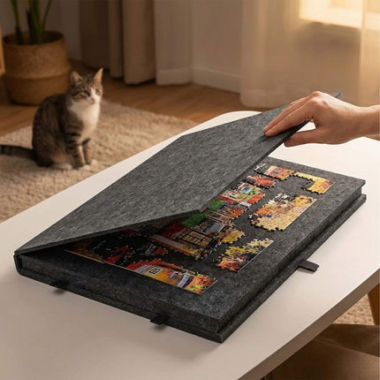 Plstěná podložka na puzzle se 6 zásuvkami, tmavě šedá