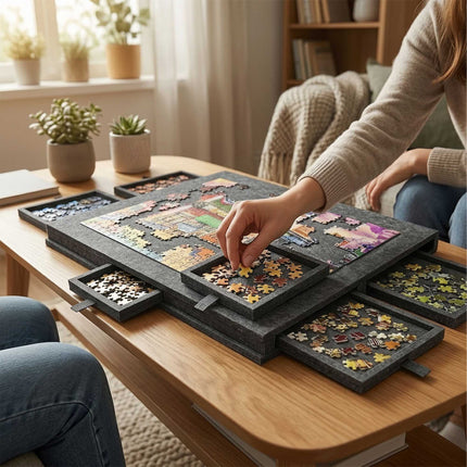 Plstěná podložka na puzzle se 6 zásuvkami, tmavě šedá