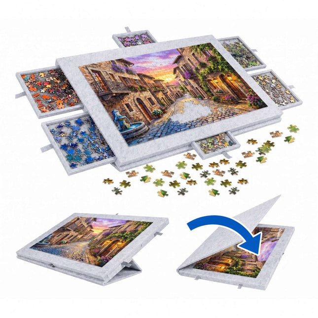Plstěná podložka na puzzle se 6 zásuvkami, světle šedá