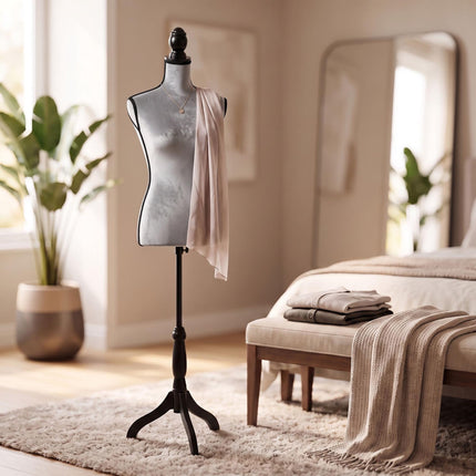 Female Dress Form 36/38 Velvet, Light Grey, Adjustable Stand