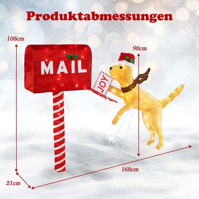 Weihnachtsbriefkasten- und Hunde-Dekoration, 120 LEDs, 108 cm