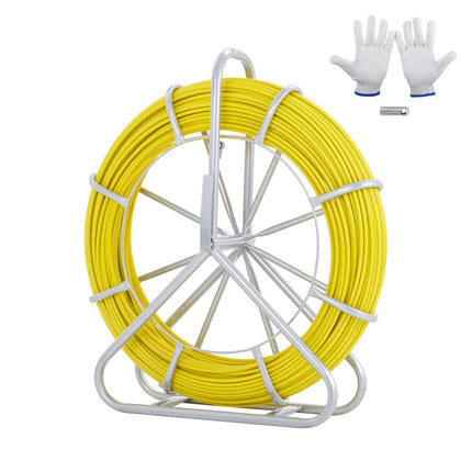 Fiberglass Fish Tape 200 m, 6.35 mm, Steel Reel, 3 Heads