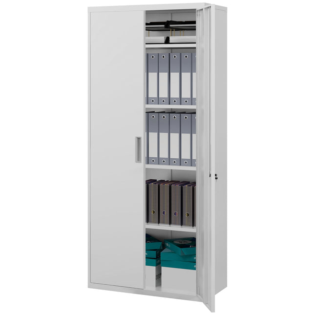 Aktenschrank aus Stahl, 5 verstellbare Einlegeböden, Weiß