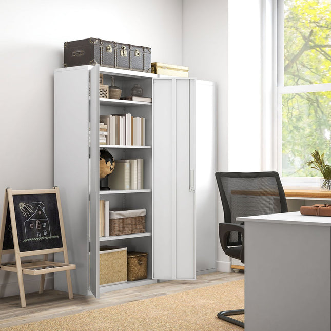 Aktenschrank aus Stahl, 5 verstellbare Einlegeböden, Weiß