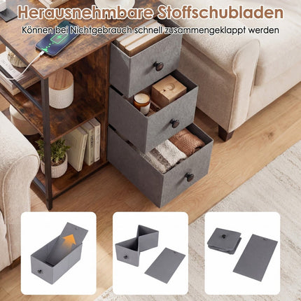 Filing Cabinet with Charging Station & Fabric Drawers