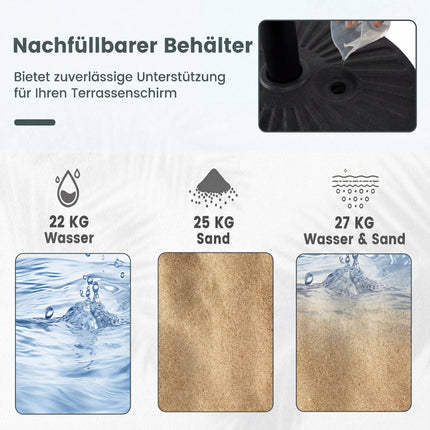 Plnitelný stojan na slunečník, 22L/25kg, pro tyče 38/48mm