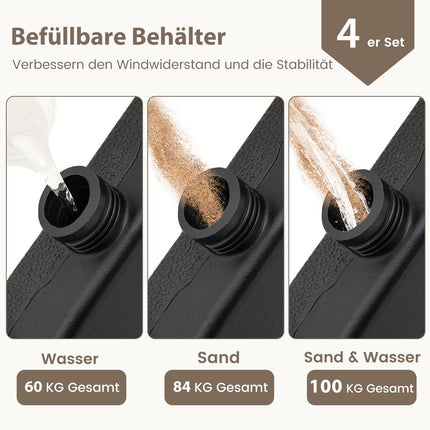 Plnitelný stojan na slunečník, 60L/84kg, černá, HDPE, 4 desky