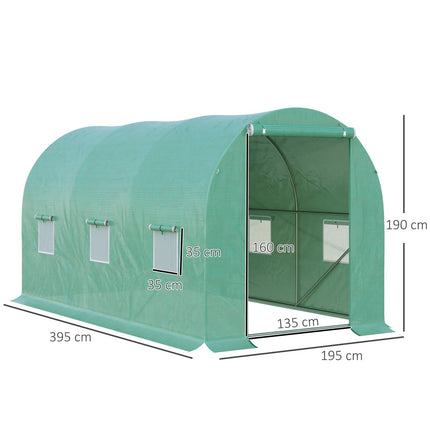Tunelový skleník se 6 síťovanými okny – 395x195x190 cm