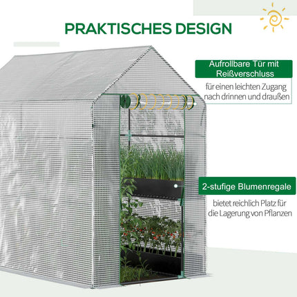 Walk-in greenhouse with 4 shelves, PE cover, 120x186x190 cm