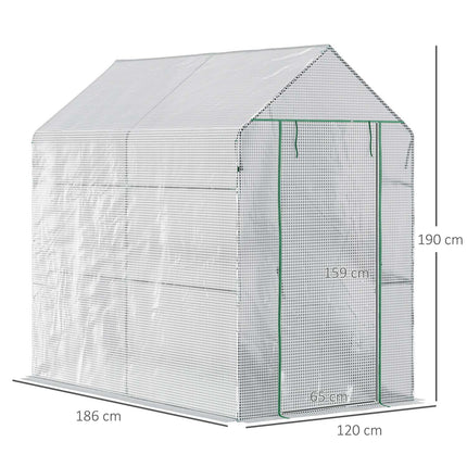 Walk-in greenhouse with 4 shelves, PE cover, 120x186x190 cm