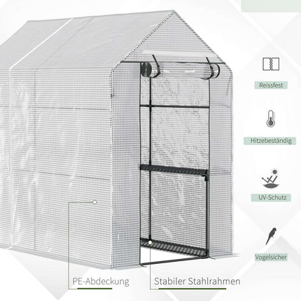 Walk-in greenhouse with 4 shelves, PE cover, 120x186x190 cm