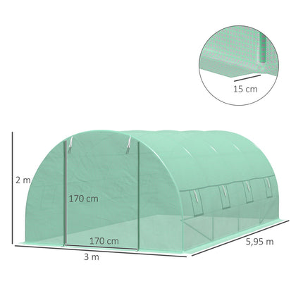 Greenhouse tunnel with window, 590x300x200 cm, Green