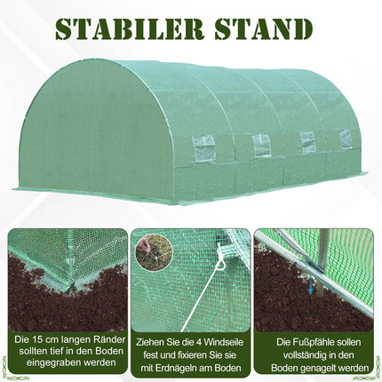 Greenhouse tunnel with window, 590x300x200 cm, Green