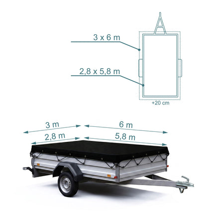 Fine-Mesh Trailer Net, 3x6m, Black, Elastic Cord