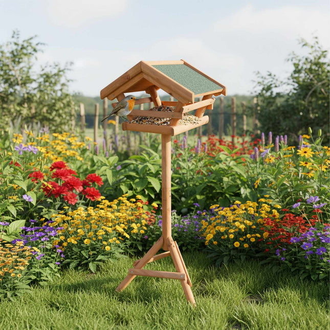 Vogelfutterhaus aus Tannenholz mit Ständer – Wetterfest