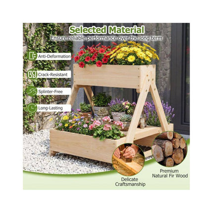 Fir Wood Planter Stand with 3 Boxes and Open Shelf, 75 kg Capacity, Natural