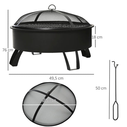 Ohniště a gril s ochranou proti jiskrám, černé Ø76 cm