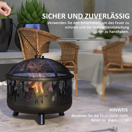 Fire bowl with spark guard & grill - metal, Ø61cm