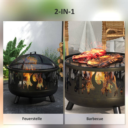 Fire bowl with spark guard & grill - metal, Ø61cm