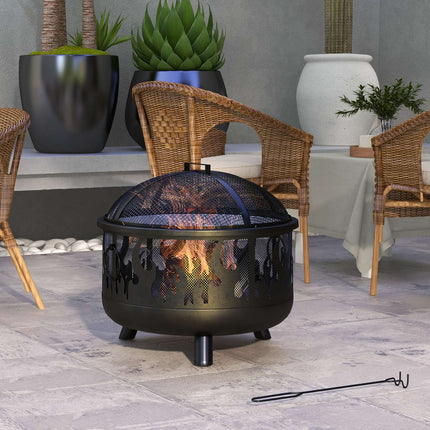Fire bowl with spark guard & grill - metal, Ø61cm