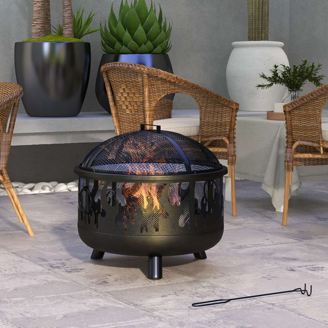 Fire bowl with spark guard & grill - metal, Ø61cm