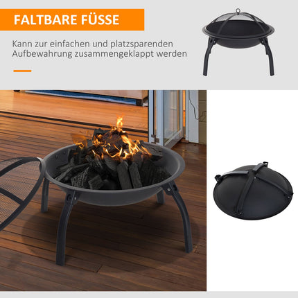 Fireplace with collapsible spark guard, black, 55 cm