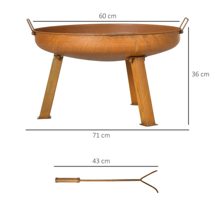 Kovová zahradní ohnivá mísa - rezavý povrch, 71x60x36cm, včetně pohrabáče