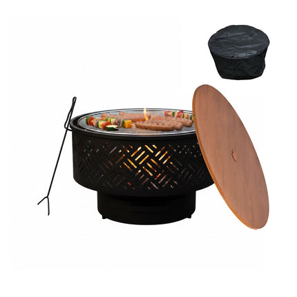 Fire Bowl with Lid & Grill – Black, Garden Use