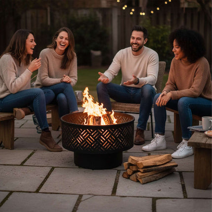 Fire Bowl with Lid & Grill – Black, Garden Use