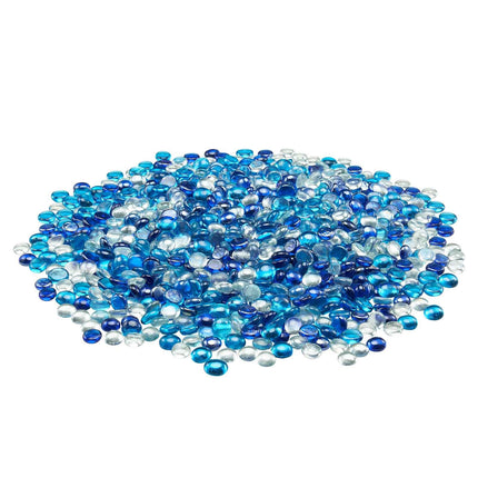 Fire Pit Glass Beads, 10 lb, 3/4 in Mixed Blue Clear